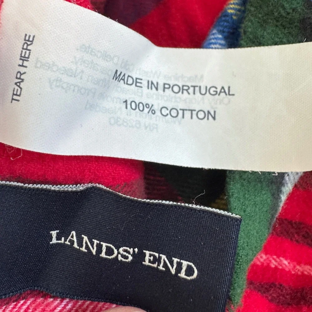 Lands End Plaid Pillow Sham 100% Cotton Flannel Portugal Red Green Blue Yellow